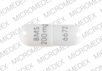 White Capsule pill with imprint BMS;200;mg;6672 — Videx ec Didanosine 200 mg; (view 2)